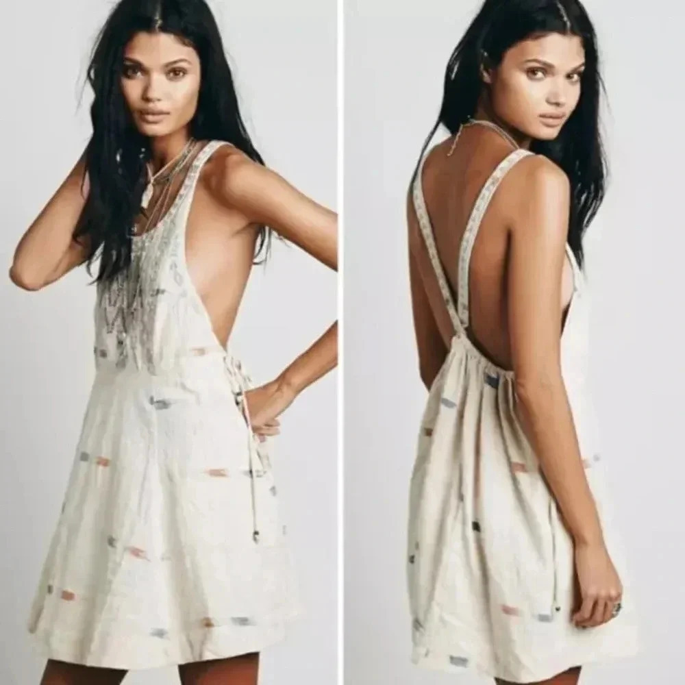 Free People Cream Patterned Mini Dress with Subtle Multicolor Accents - Picture 2 of 8